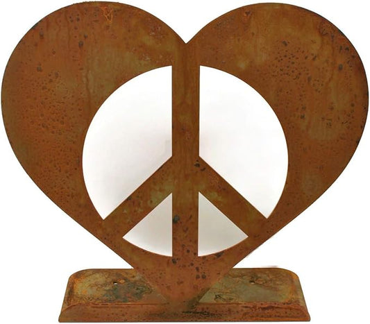 Peace and Heart Staked Signs or Wall Art Rustic or Powder Coated Finishes (Peace Heart XL on Flat Base 24", Naturally Rusted)