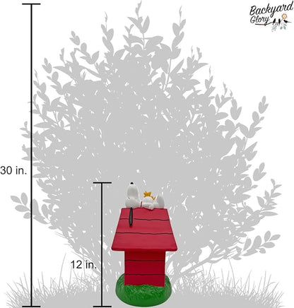 Peanuts Snoopy and Woodstock Relaxing on Doghouse Everyday Outdoor Garden Statue, 12 Inches Tall, Officially Licensed Peanuts Product