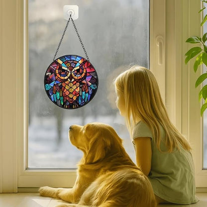 Stained Glass Window Hanging - Sun and Moon Faces 7.8in Sun Catchers Indoor Stained Glass Panels Wall Decor for Mom, Wife, Lovers, Festive