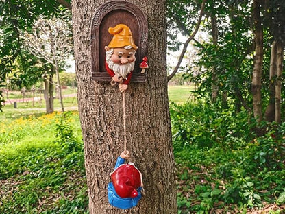 Climbing Gnomes Tree Decor - Cute Gnome Garden Statue Art Resin Dwarf Sculpture for Yard Outdoor Decoration Ornaments