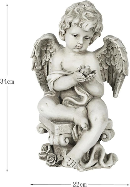 Fenteer Heavenly Statue for Outdoor Lawn Decoration, Angel Holding Bird, 22x34cm