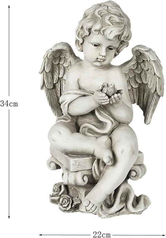 Fenteer Heavenly Statue for Outdoor Lawn Decoration, Angel Holding Bird, 22x34cm