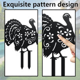 WADORN Turkey Decorative Silhouette Garden Stakes, Metal Turkey Animals Stakes Statues Ornaments Lovers Gifts Yard Art Black Silhouette Yard Outside Decor for Backyard Patio, 8.27x12.2 Inch