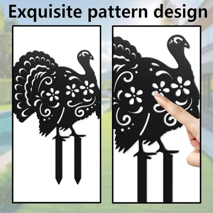 WADORN Turkey Decorative Silhouette Garden Stakes, Metal Turkey Animals Stakes Statues Ornaments Lovers Gifts Yard Art Black Silhouette Yard Outside Decor for Backyard Patio, 8.27x12.2 Inch