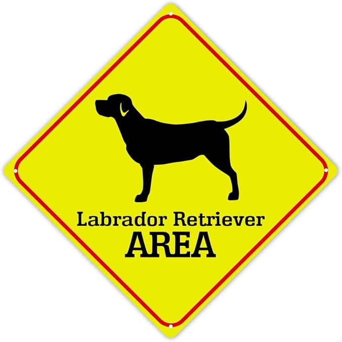 Labrador Retriever Area Xing Caution Crossing Sign Labrador Retriever Dog Metal Tin Sign Warning Sign Novelty Road Fence Yard Wall Decor For Indoor Outdoor 12x12in