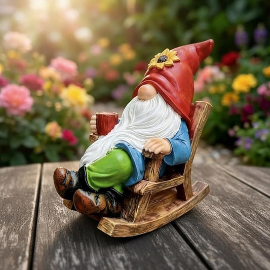 Outdoor Garden Gnome Statue Decoration- Funny drinking coffee Gnome Figurine Ornament for Indoor Outdoor Home Patio Yard Lawn - Lucky Gnome Unique Mom Birthday Gifts - Best Garden Gifts for Day