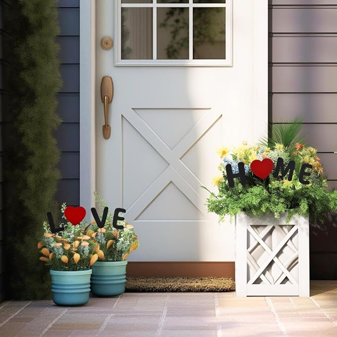 Metal Welcome Letter Yard Sign Garden Decor, Home Letter Word Yard Art Stake Metal Plant Pick Stick for Plant Pot Flower Bed Indoor Outdoor Patio Lawn Spring Decor (Love home)