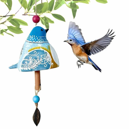 Cute Ceramic Wind Chimes for Outside and Indoor, Memorial Windchime with Soothing Melodic Tones, Gifts for Mom, Garden Patio Balcony Home Decor Hanging Windchimes (Single Bird-Blue)