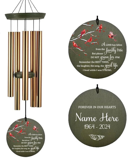 Personalized Sympathy Wind Chime, 36 Inch Memorial Wind Chimes for Outside, Cardinal Wind Chimes, Wind Chime Deep Tone for Loss of Loved One for Condolences/Funeral, Product in USA