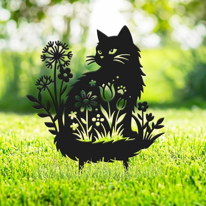 SUPERDANT Metal Cat Garden Decor for Outside Flowers Kitten Yard Stakes for Decorations Outdoor Statues Iron Art Stake Decorative Silhouette Lawn Ornament Patio Porch Farmhouse Decoration Gifts