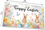 Happy Easter Flag with Bunnies and Eggs, 3x5 FT, Polyester with Metal Grommets, Spring Floral Butterfly Design, Double Sided, Indoor Outdoor Decoration