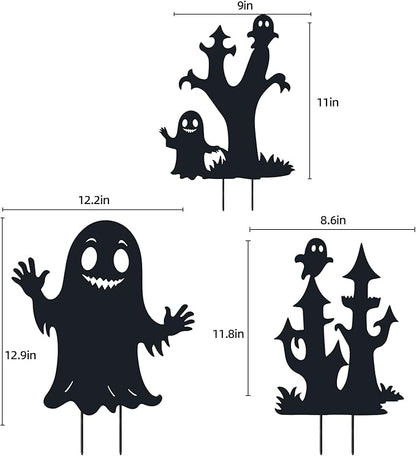 Halloween Decorations White Ghost Metal Decorative Garden Stakes,Halloween Ghosts Silhouette Statues Decorations for Yard Art,Patio,Backyard,Outdoor,Forests,Lawn Ornaments