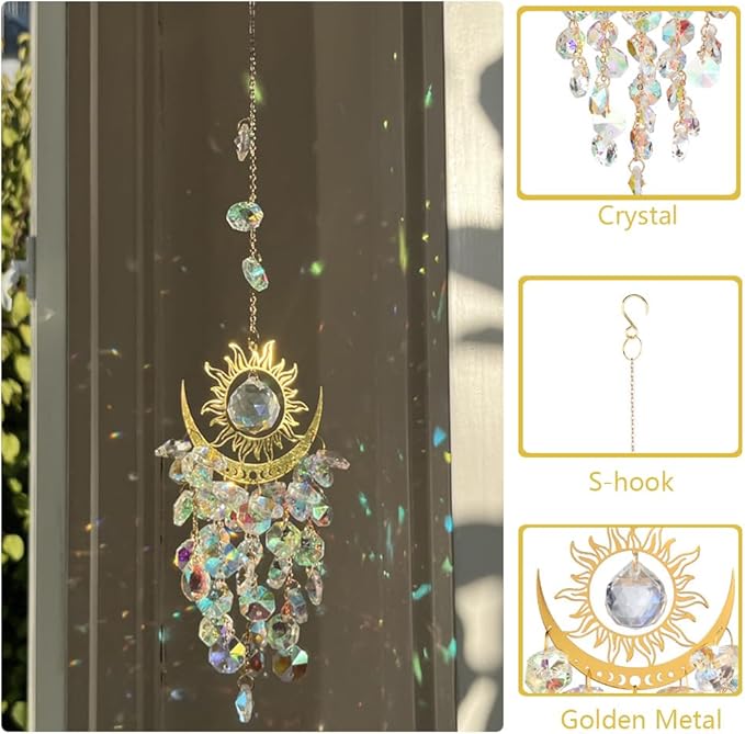 Crystal Suncatcher, Suncatchers for Windows Hanging, Sun Catchers Indoor Window, Unique Crystal Wind Chimes for Indoor & Outdoor Decoration, Gift for Sutffers Home Decor (Multicolour)