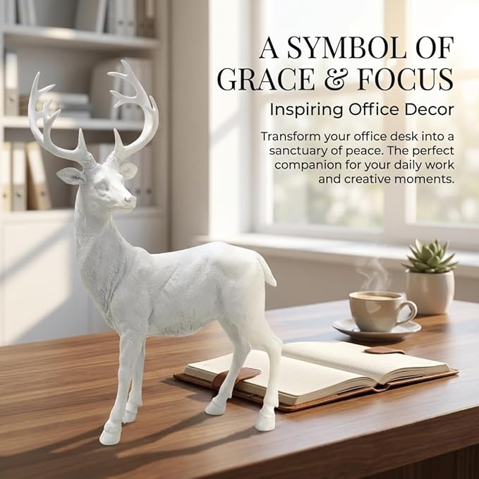 XTAPAN Resin 19.68 Inch Height Standing Deer Statue Animals Sculpture Garden Art Decor Yard Ornament Lawn Garden Outdoor Patio Decoration Figurine White