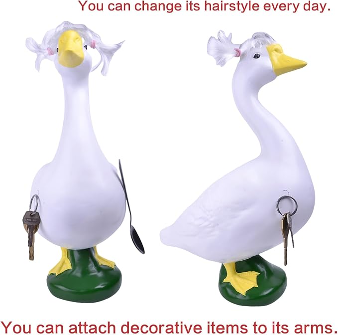19" Resin Cement Porch Goose Statue with magenetic Wig for Free New Home Gift for Outdoor Decorative Figurine for Garden, Patio, or Entryway Accent (21" Statue with Wig)