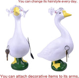 19" Resin Cement Porch Goose Statue with magenetic Wig for Free New Home Gift for Outdoor Decorative Figurine for Garden, Patio, or Entryway Accent (21" Statue with Wig)