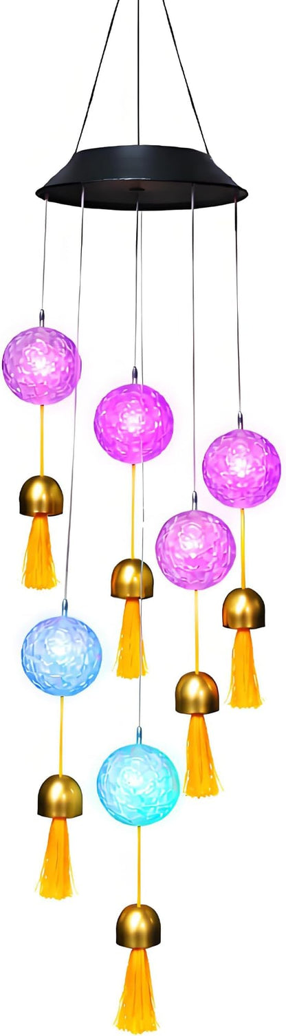 38” Mini Ball Bell Solar Light LED Wind Chime for Outside, Weather Resistant Decoration Outdoor Garden Patio Subtle Tone Decor, Ideal Gift for Birthday, Mother's Day, Meditation, Ambiance
