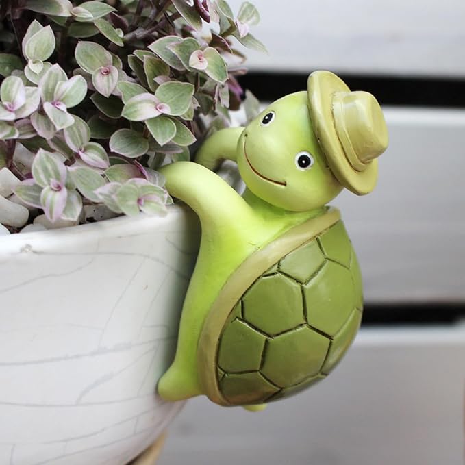 Cute Cartoon Tortoise Flower Pot Hugger Figurine Resin Climbing Turtle Statue Outdoor Hanging Animals Sculpture Planter Pot Decorations for Garden Patio Lawn Yard Ornaments