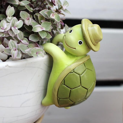 Cute Cartoon Tortoise Flower Pot Hugger Figurine Resin Climbing Turtle Statue Outdoor Hanging Animals Sculpture Planter Pot Decorations for Garden Patio Lawn Yard Ornaments
