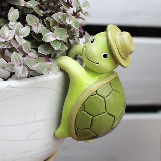 Cute Cartoon Tortoise Flower Pot Hugger Figurine Resin Climbing Turtle Statue Outdoor Hanging Animals Sculpture Planter Pot Decorations for Garden Patio Lawn Yard Ornaments