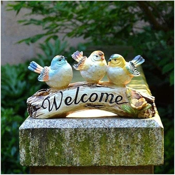 Garden Statues Outdoor Large Clearance Animal Garden Ornaments Outdoor Garden Decoration Outdoor Courtyard Villa Resin Three Birds Welcome Ornaments Garden Statues Landscape Card
