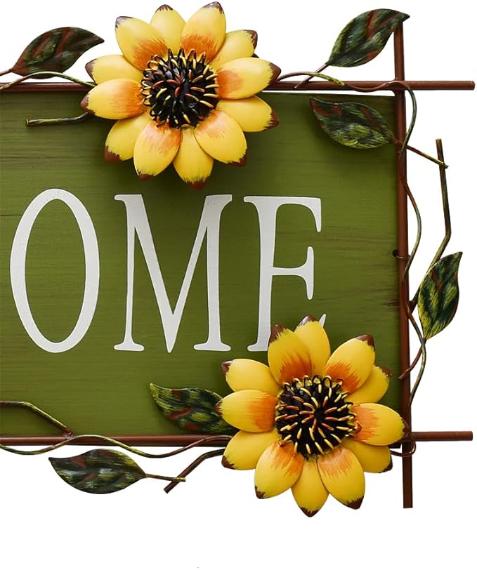 Welcome Sign Metal Hanging Sunflower Signs for Front Door Porch Wall - Rustic Decorative Door Hanger Indoor Outdoor Spring Decoration Wreath Decor (A)