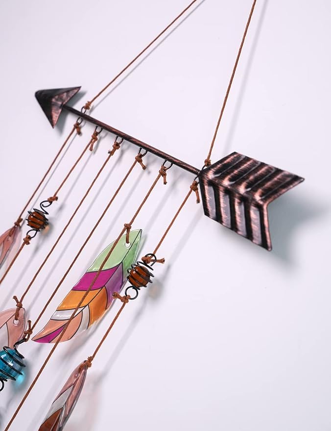 SEINHIJO Metal Arrow Wind Chimes Sandblasted Glass Decor Wall Art Memorial Gift for Outdoor Indoor Mom19.3 Inch