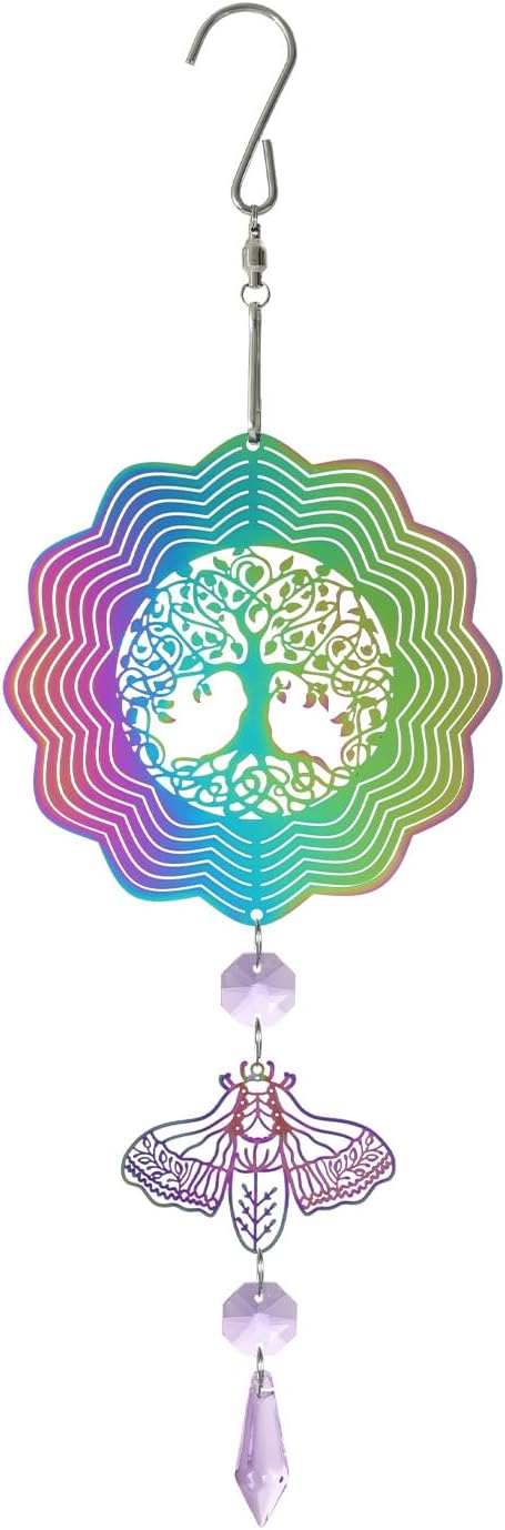 Tree of Life Wind Spinner Suncatcher Metal Colorful Wind Chimes for Outside Durable 3D Stainless Steel Wind Sculpture Hanging Art Ornaments for Garden Yard Balcony Decor