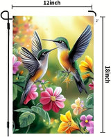 Spring Summer Hummingbird Garden Flag 12x18 Double Sided, Small Burlap Outdoor Flowers Seasonal Garden Flags Spring Summer Decorations for Outside Yard Lawn Porch Decor
