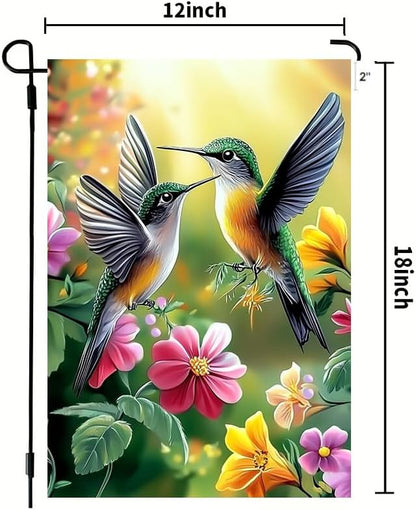 Spring Summer Hummingbird Garden Flag 12x18 Double Sided, Small Burlap Outdoor Flowers Seasonal Garden Flags Spring Summer Decorations for Outside Yard Lawn Porch Decor