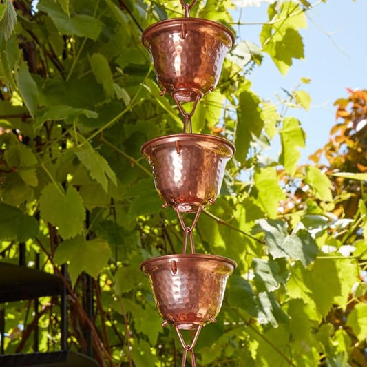 Gold & Garden Rain Chains for Gutters, Copper, 2ft Extension to 8ft Long Chain, Requires 8ft Long Chain