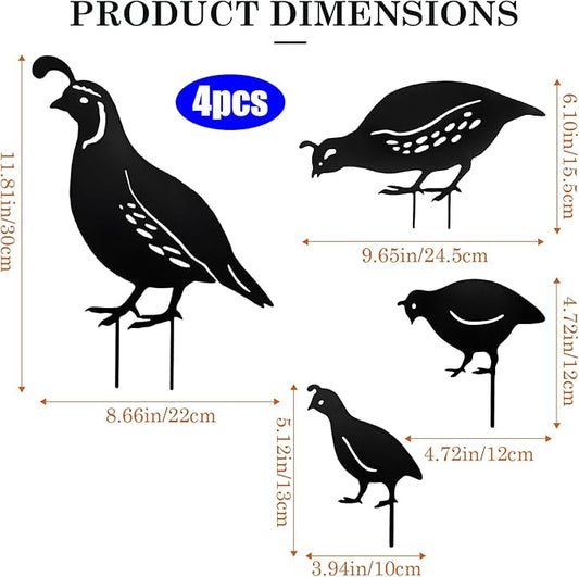 4Pcs Garden Birds Stake Statue, Metal Qualis Yard Art Statue Decor, Animals Silhouette Outdoor Decoration for Garden Yard
