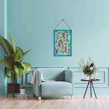Viveta Hummingbird Stained Glass Window Hanging, Window Suncatchers with Chain, Bird and Flowers Stained Glass Panels for Windows Home Wall Art Decor(Rectangular 15 * 10")