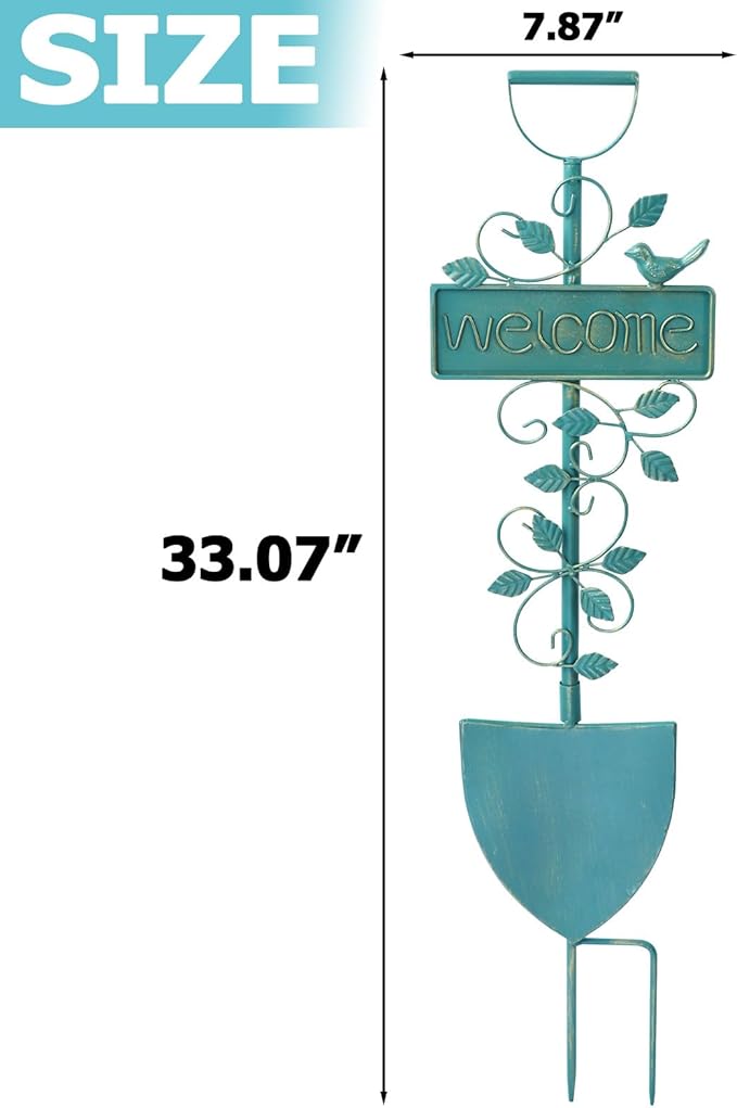 Metal Garden Art,Garden Stakes Decorative,Outdoor Welcome Stake with Shovel Design for Farmhouse, Garden Entrance, Lawn Decor