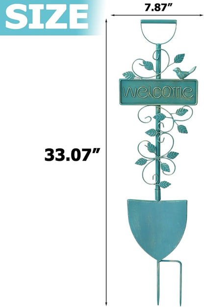 Metal Garden Art,Garden Stakes Decorative,Outdoor Welcome Stake with Shovel Design for Farmhouse, Garden Entrance, Lawn Decor