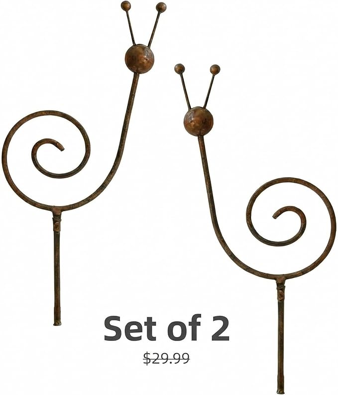 Rustic Metal Snail Garden Stakes Set of 2, 34.6" Outdoor Yard Art, Farmhouse Lawn Decor, Whimsical Iron Spiral Sculpture for Garden, Patio, Flower Bed Decoration
