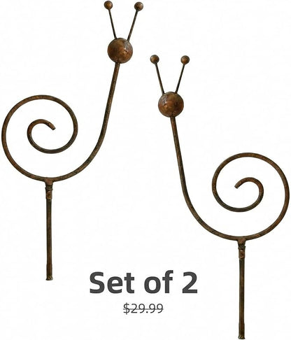Rustic Metal Snail Garden Stakes Set of 2, 34.6" Outdoor Yard Art, Farmhouse Lawn Decor, Whimsical Iron Spiral Sculpture for Garden, Patio, Flower Bed Decoration