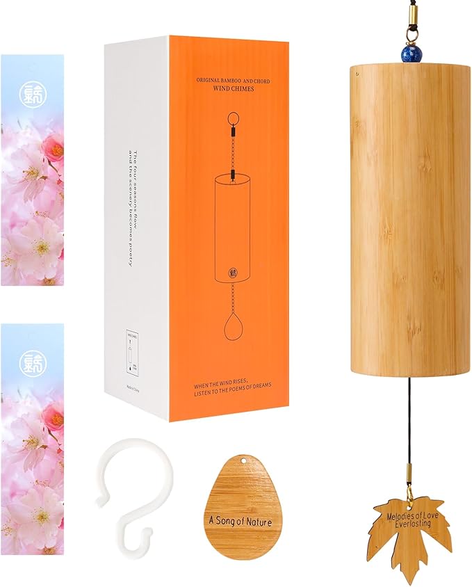 OcarinaWind Bamboo Wind Chimes Outdoor - Handcrafted Deep Tone Wood Zen Chime, C Major Tuned Musical Decoration for Garden, Patio, Memorial or Housewarming Gift