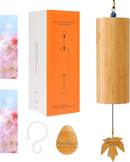 OcarinaWind Bamboo Wind Chimes Outdoor - Handcrafted Deep Tone Wood Zen Chime, C Major Tuned Musical Decoration for Garden, Patio, Memorial or Housewarming Gift