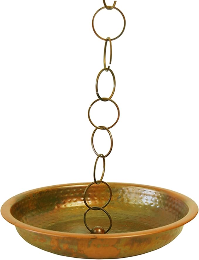 BestNest Ancient Graffiti Lily Rain Chain with Receptacle – Decorative Downspout Replacement with Flamed Copper Finish for Gutters & Garden Drainage