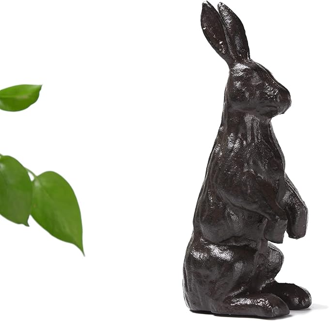 BRASSTAR Cast Iron Standing Rabbit Statue Outdoor Garden Patio Yard Indoor Home Animal Figurine Decorative 7.1''(H) TQGJPT306