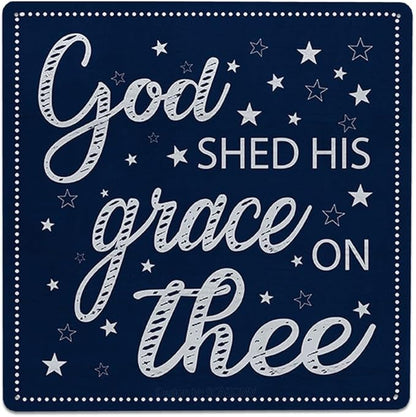 God Shed His Grace On Thee Metal Sign Independence Day 4th of July Gifts Home Decor for Labor Day USA Art Wall Hanging Decoration for Front Door Outdoor Outside Porch (8x8 Inch)