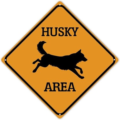 Husky Area Xing Caution Crossing Sign Husky Dog Metal Tin Sign Warning Sign Novelty Road Fence Yard Wall Decor For Indoor Outdoor Man Cave Highway 15x15in