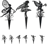 Decorative Garden Stakes， Fairy Garden Stakes, Butterfly Fairy Stakes for Weather Resistant Black Metal Outdoor Decorative Art for Women Gift (Matte Black, 9P-A)