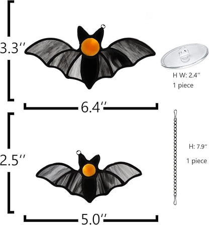 Bat Decor Stained Glass Window Hanging -Double Halloween Bats Suncatcher for Window Gothic Decor Black Bats. (Black A)…