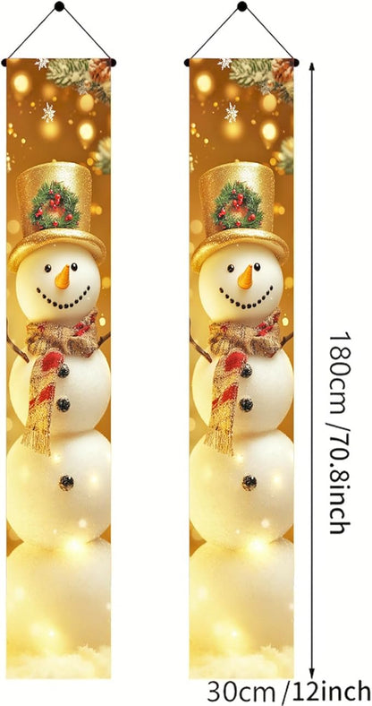 BlissYard Large Christmas Porch Banner Winter Snowman Banner 12x71 Inch Door Banners Decoration Winter Holiday Welcome Sign Front Door Porch Indoor Outdoor Festive Home Decor Hanging Vertical Flag