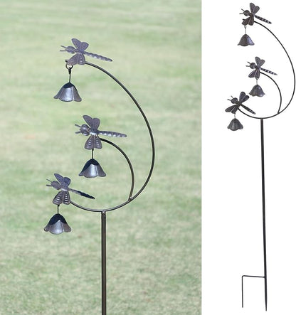 Gardens Metal Dragonfly with Bells for Outside Yard Art，Decorative Garden Stakes