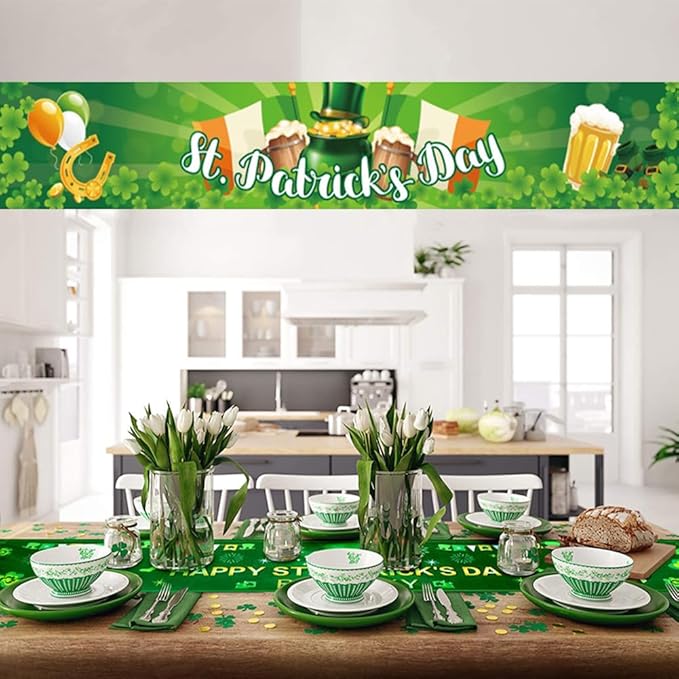 St Patricks Day Banner 120 * 20 inch St Happy St Patricks Day Decorations Backdrop Yard Signs Irish Holiday Decor Party Supplies for Outdoor Fences and Holiday Displays Outdoor Yard Patio Banner