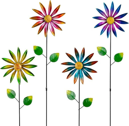 Stargarden 4Pcs Metal Wind Spinners, Garden Pinwheels for Yard, Small Windmills Decorative Garden Stakes for Yard Lawn Patio Outdoor