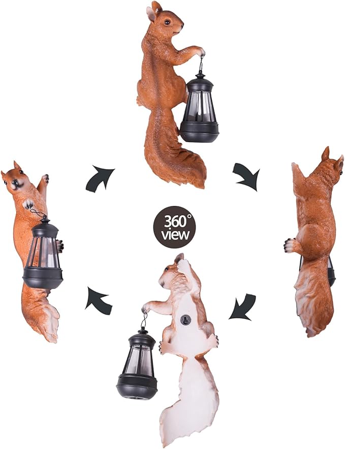 14in Big Squirrel Solar Squirrel Sculpture Decoration Resin Outdoor Garden Decoration, Suitable for Outdoor Garden Decoration, Suitable for Ladies, Mothers, Grandma Gifts